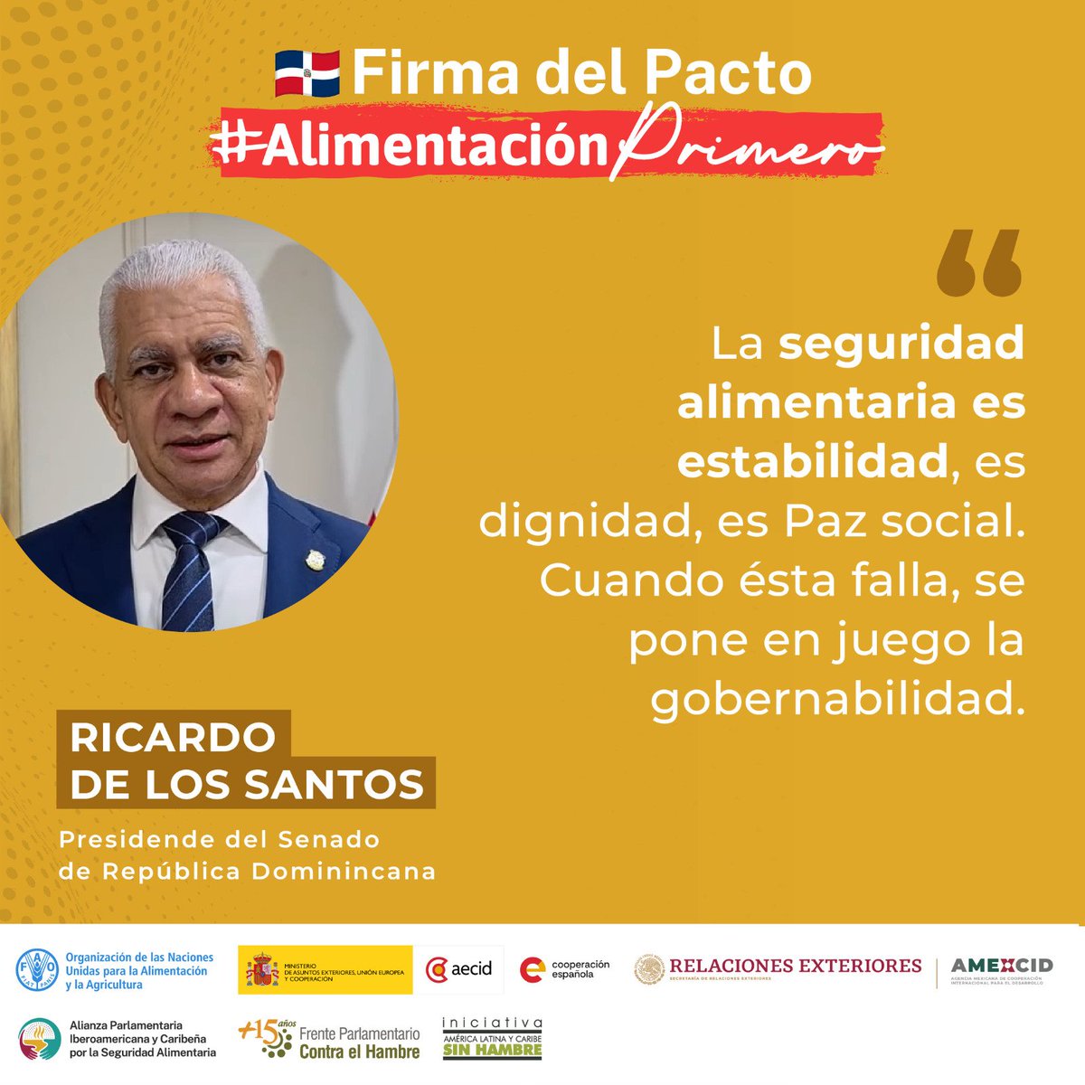 ALCsinhambre's tweet photo. 🇩🇴 El Pacto #AlimentaciónPrimero fue suscrito por las más altas autoridades del Congreso de la República Dominicana: los presidentes @ricardodlsanto3 @Pachecoalfredoo y la Coordinadora General de los Frentes Parlamentarios contra el Hambre @sorayasuarezprm https://t.co/bh2vHR7axp