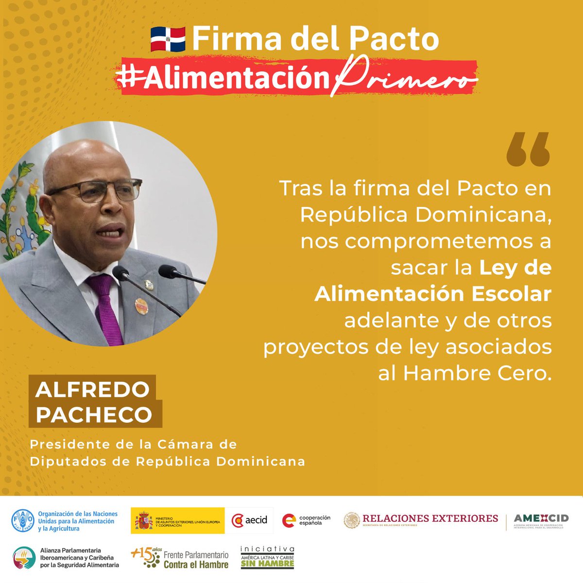 ALCsinhambre's tweet photo. 🇩🇴 El Pacto #AlimentaciónPrimero fue suscrito por las más altas autoridades del Congreso de la República Dominicana: los presidentes @ricardodlsanto3 @Pachecoalfredoo y la Coordinadora General de los Frentes Parlamentarios contra el Hambre @sorayasuarezprm https://t.co/bh2vHR7axp
