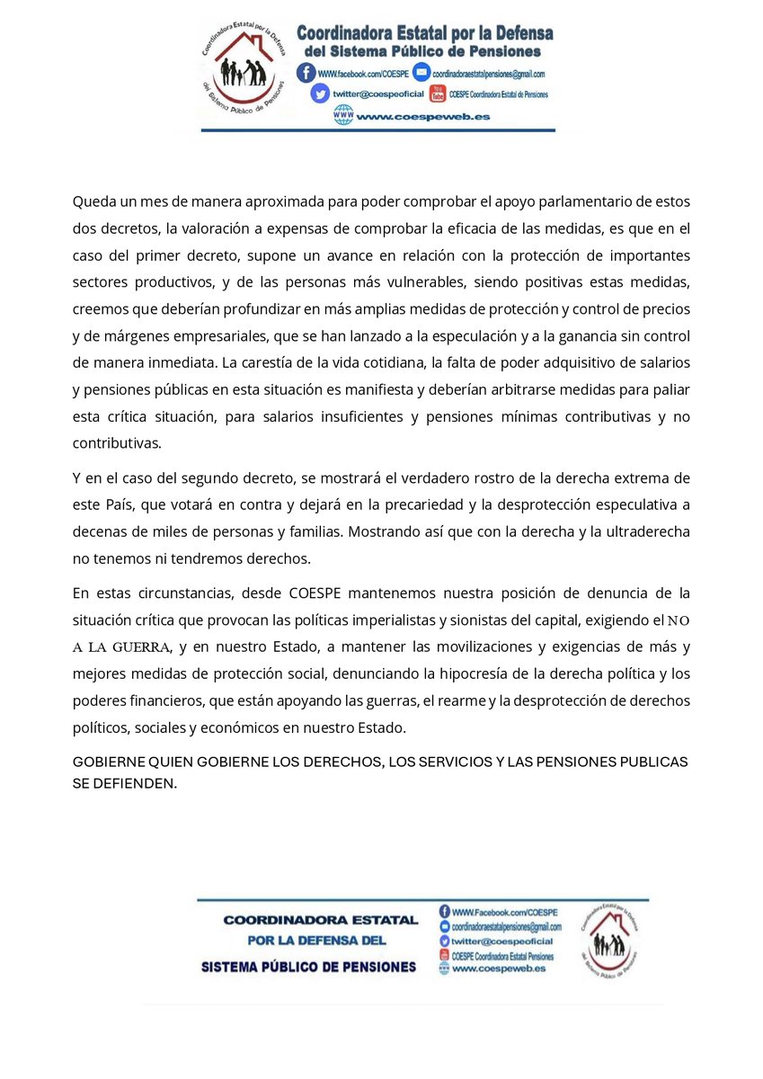 CoordEstatalPaz's tweet photo. El movimiento pensionista está contra las guerras, contra el rearme, contra la OTAN y apuesta firmemente por la paz, los servicios públicos la justicia y la solidaridad. Nuestros mayores son todo un ejemplo. @CoespeOficial https://t.co/qtWehl9G2q