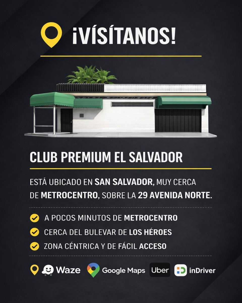 secrethousesv's tweet photo. ¡Visítanos en el corazón de San Salvador! 🌴✨ A pocos minutos de Metrocentro, sobre la 29 Avenida Norte, cerca del Boulevard de los Héroes. Fácil acceso y ambiente premium. Ubicación: https://t.co/G5Li6ccApR
#ClubPremium https://t.co/w9up3vyXYU