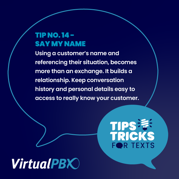 VirtualPBX's tweet photo. Little details make a big difference in customer conversations. And they add up, allowing every exchange to build. If you're ready for consistent tips for strong communication habits, we're ready for you. https://t.co/xYarwhY4Ws

#VirtualPBXTextTip
#VirtualText
#SmallBusinessTips https://t.co/dfneSFZJL2