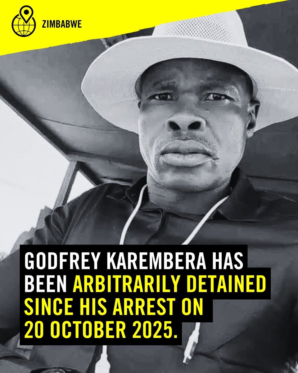 DicksonChikwiz3's tweet photo. FREE MADZIBABA ESHANDUKO!
Godfrey Karembera appeared in court this morning for a bail hearing and was remanded in custody to until April.
Being an activist is not a crime.
We condemn the political persecution of Godfrey Karembera.
#FreeGodfreyKarembera
#freeallpoliticalprisoners https://t.co/kbnWDHDJrP