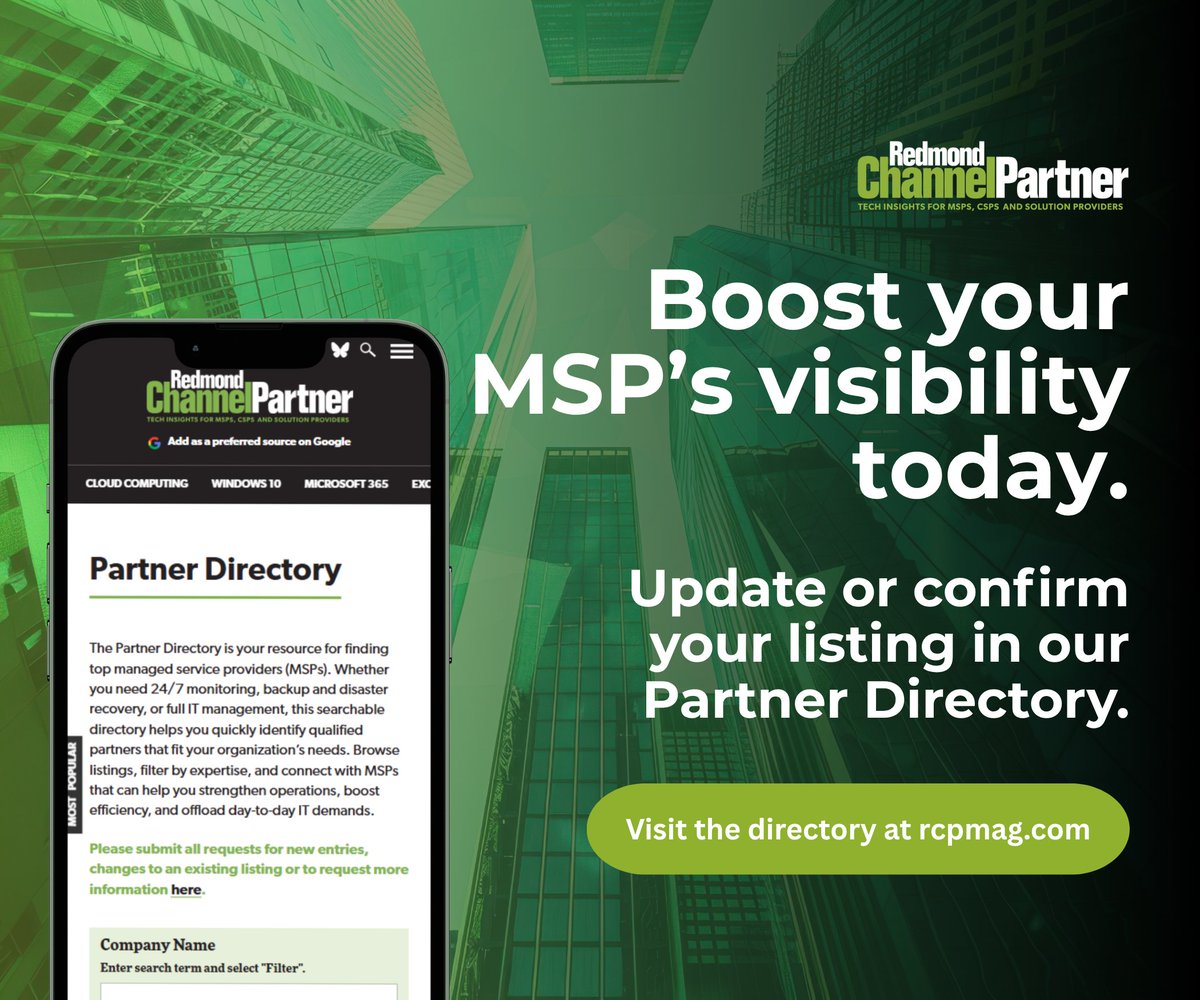 If your MSP profile is outdated, your visibility is too.

Make sure your MSP shows up with the right services, details, and proof points in our Partner Directory to increase your exposure.

Visit the directory: rcpmag.com/partners/lists…

#MSP #ITLeadership #Channel #ITPartners