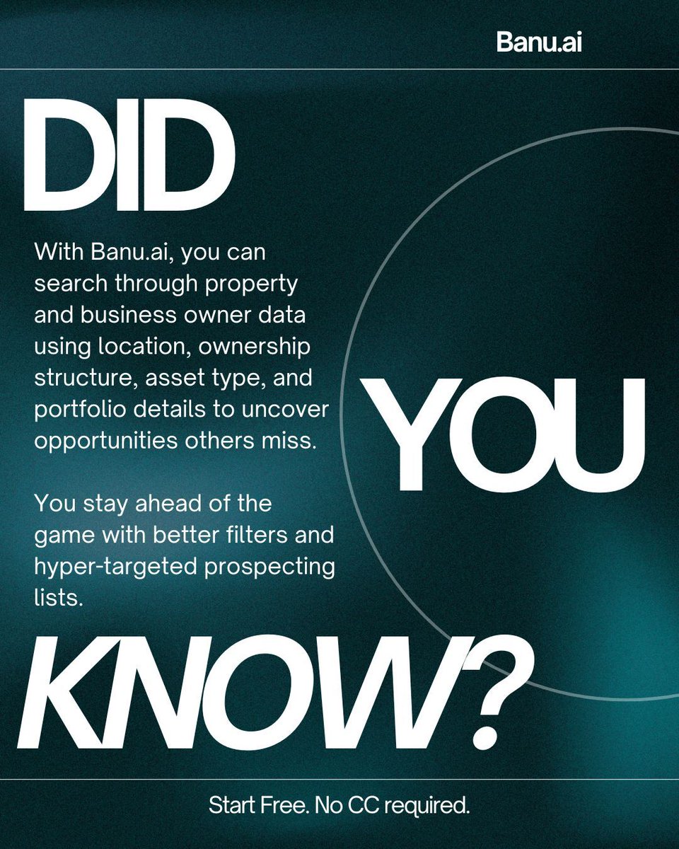 builtforbrokers's tweet photo. The best deals aren’t on the market.

They’re found early.
Start free.

#BanuAI #OffMarketDeals https://t.co/acXc5jk1bt