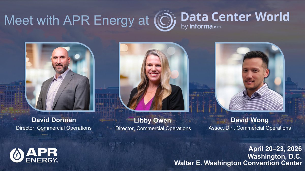 aprenergy's tweet image. APR Energy will be at Data Center World, April 20–23 in Washington, D.C.

If power availability, grid constraints, or phased utility timelines are on your agenda, our team would be glad to connect with you:

imillerpr.com/landing-page-a…

#DataCenterWorld #DCW2026 #DataCenterPower