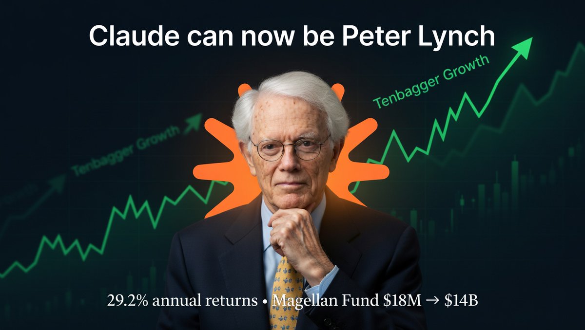 Claude can now be Peter Lynch.

The legendary Fidelity manager who delivered a blistering 29.2% average annual return and grew the Magellan Fund from $18 million to staggering $14 billion.

Now sitting right in your Claude window, ready to deep dive on any stock.

Save this for
