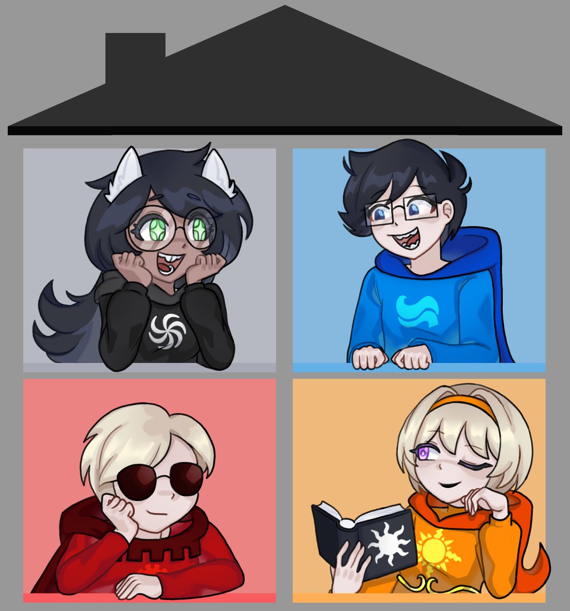 God tiers🩶💙❤️🧡  #homestuck #homestuckfanart #jadeharley #johnegbert #davestrider #roselalonde