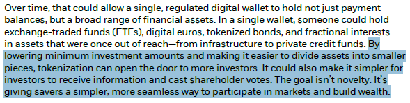 tedchenCPC's tweet photo. BlackRock’s 2026 annual letter makes the case that tokenization is not about novelty. It is about lowering the bar for access, a key fundamental reason for today's wealth inequality:

"If we want more people to share in future growth, we have to make long-term investing easier, broader, and more accessible." - Larry Fink, 2026 Annual Letter

Half the world carries a digital wallet. Tokenization lets that same wallet hold ETFs, tokenized bonds, and fractional interests in assets that were once out of reach. By lowering minimums and dividing assets into smaller pieces, it opens the door to millions of new investors to participate in the massive wealth creation that transformative technology, such as AI, will bring.

This is one of our core theses behind @ethena. As tokenized assets bring new participants into capital markets, the on-chain infrastructure to trade, hedge, and settle those assets has to scale with them. That is where $USDe and $ENA sit.
