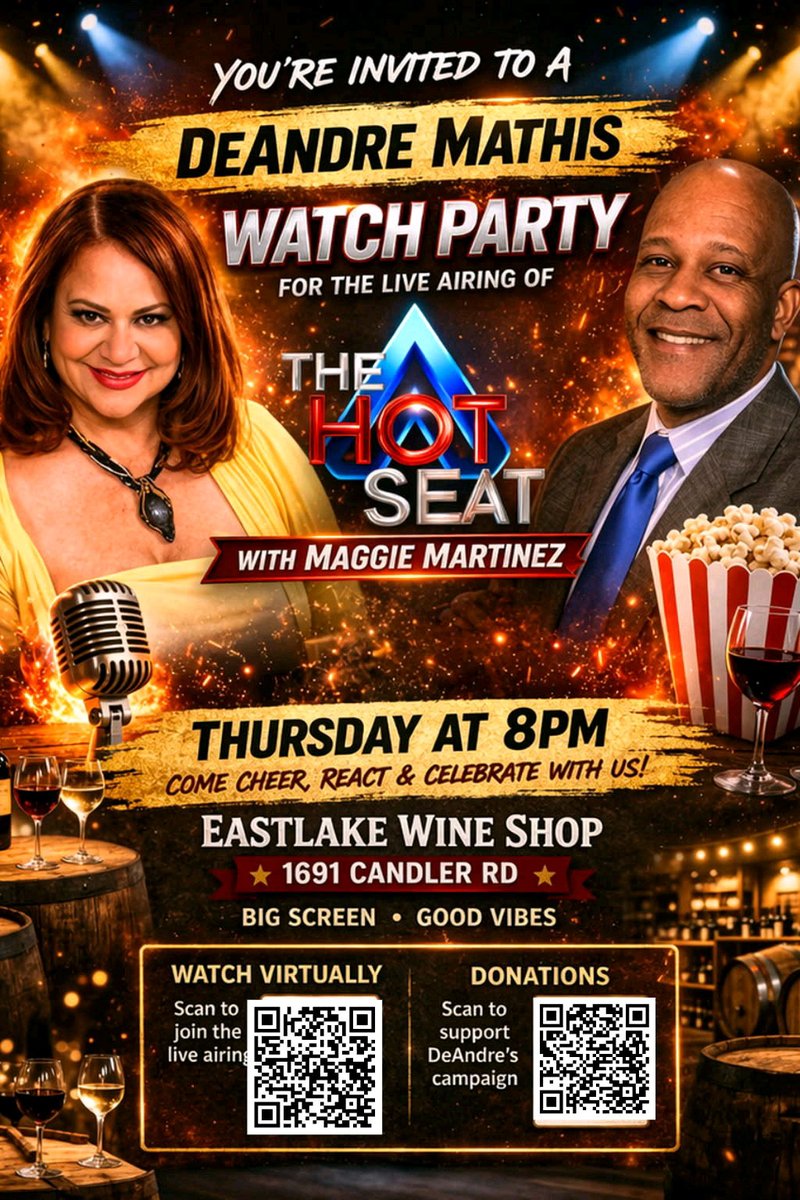deandreforga's tweet photo. Join us THIS Thursday, March 26, 2026 | 8 PM for a high-energy watch party with DeAndre Mathis on The Hot Seat hosted my Maggie Martinez.

Let’s cheer, react, support and celebrate together—good vibes, great people, and an important conversation you don’t want to miss https://t.co/MrFrmK5MyA