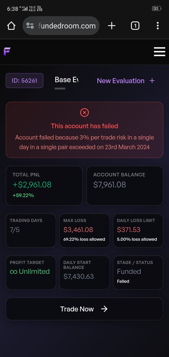 vishalvish78740's tweet photo. Sab hi rules ko padh ke follow karne ke baad bhi bina kisi rule ke brack hua bhi account brich kar diya hai mayak raj ne @thetraderoom_ @thefundedroom https://t.co/DY1Vt218Ll