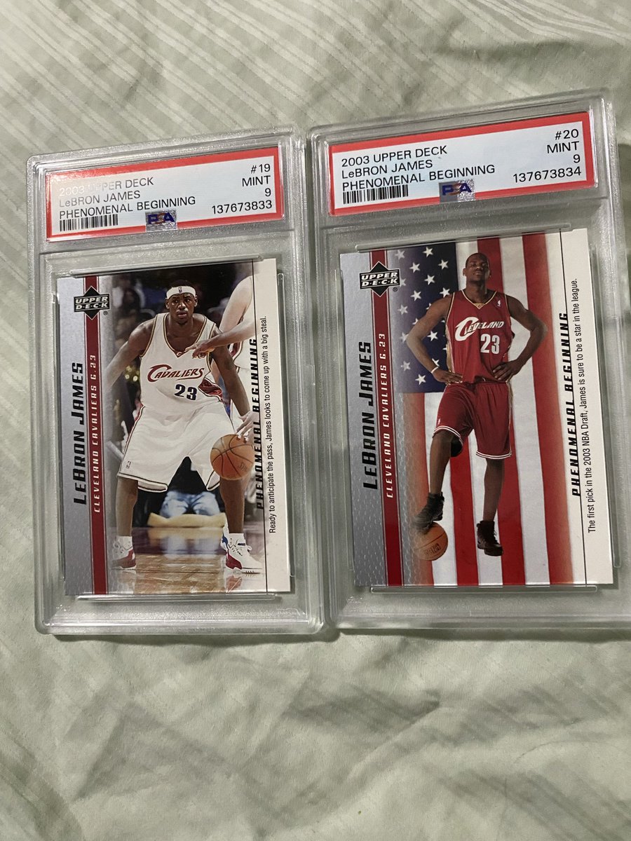 DelauneAaron's tweet photo. Only 4 PSA 10s away from completing this set . Some  of you may know how much a LeBron fan I am , so if you know anyone who has these or you do . Send them my way ASAP !!!!!!!! 
RTs MUCH APPRECIATED🔥

(Excuse the crown LOL I couldn’t figure out how to draw) https://t.co/ZkOeqyT2IH