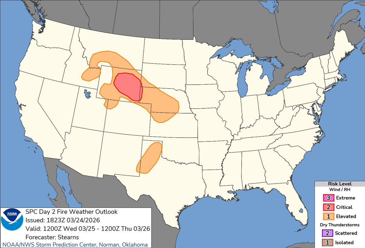 NWSSPC's tweet image. 1:25pm CDT #SPC Day2 #FireWX Critical: parts of central/eastern wyoming into far western nebraska and extreme southwest south dakota spc.noaa.gov/products/fire_…