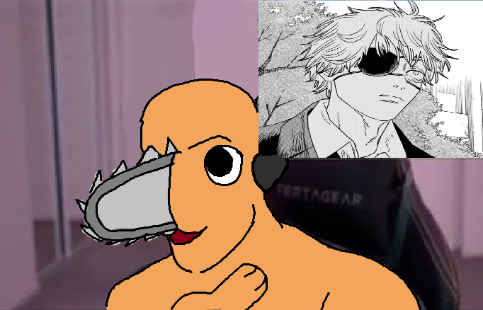 cannedimp's tweet photo. pochita brags about denji's happier universe without him like katana man wont put them in some torture chamber within a month for killing his grandpa https://t.co/OdbAMGJzVn