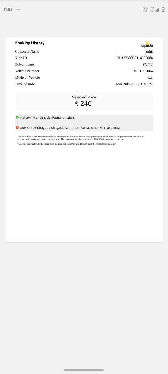 Sharma36838's tweet photo. The name of that rider was Sonu, he charged me Rs 80 extra.. I asked for the parking slip but he did not show it. @rapidobikeapp @gro https://t.co/iM46fQS9AE