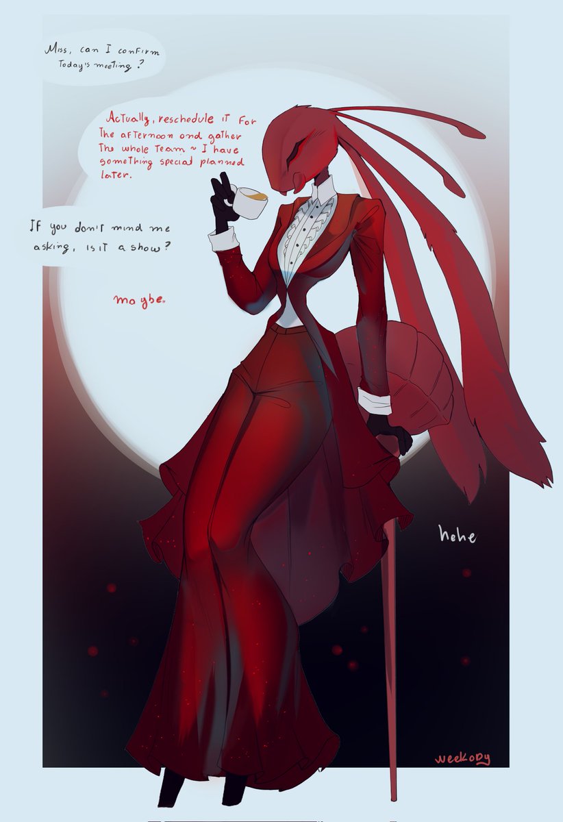 NeekoDy's tweet photo. The boss’s motivation to keep her team together, even if it means putting on a whole show inside the office. Her cane doubles as a microphone too :>

#silksong #dtiys https://t.co/i8yKLd5rPx