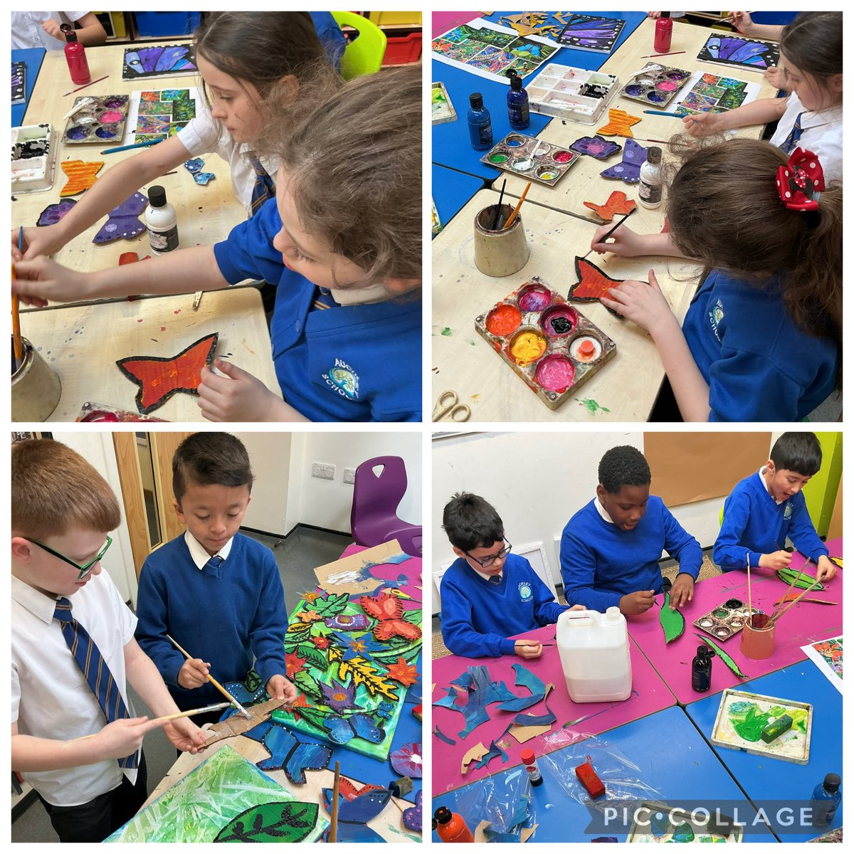 Y5Auckley's tweet image. Here are the stunning outcomes from @artworksedu Emma Bairstow’s visit today. Children from Year 3 and 4 worked with Emma to create these beautiful canvases to showcase their curriculum themes. What a fantastic opportunity!