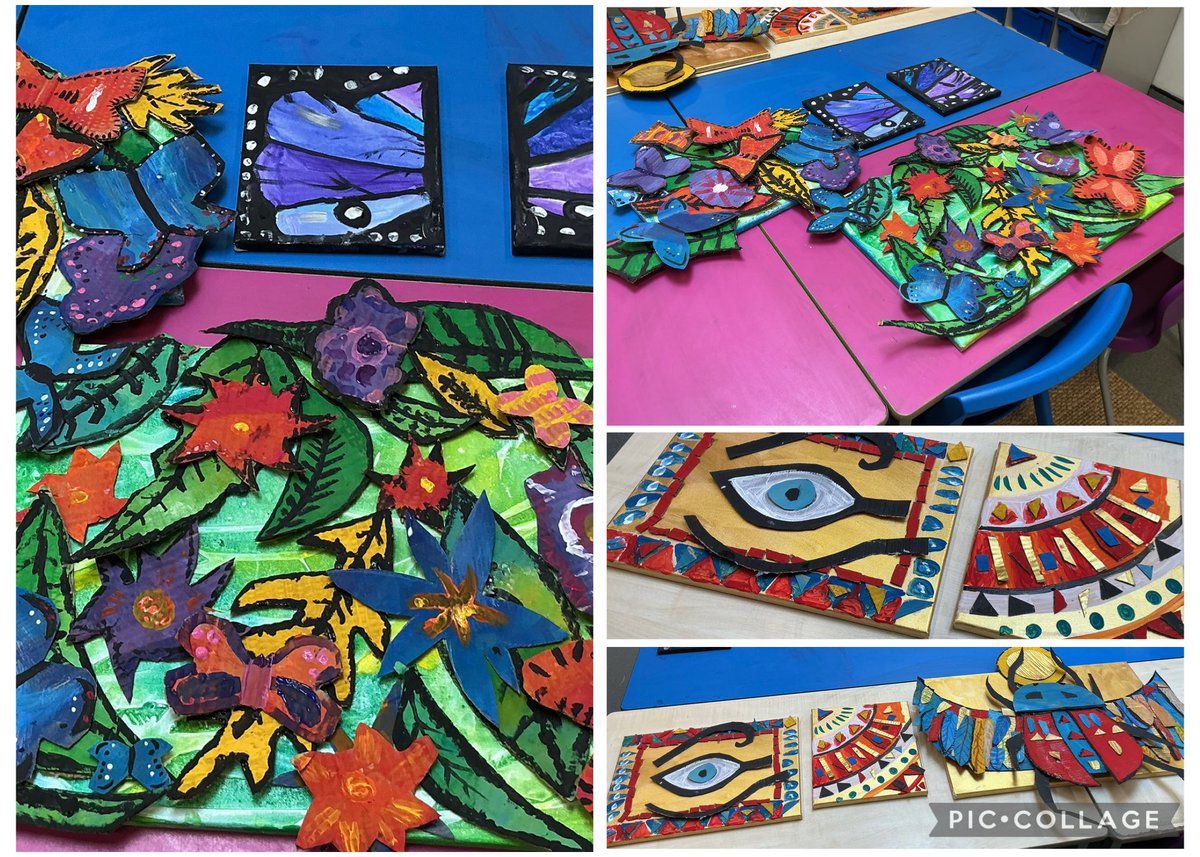 Y5Auckley's tweet image. Here are the stunning outcomes from @artworksedu Emma Bairstow’s visit today. Children from Year 3 and 4 worked with Emma to create these beautiful canvases to showcase their curriculum themes. What a fantastic opportunity!