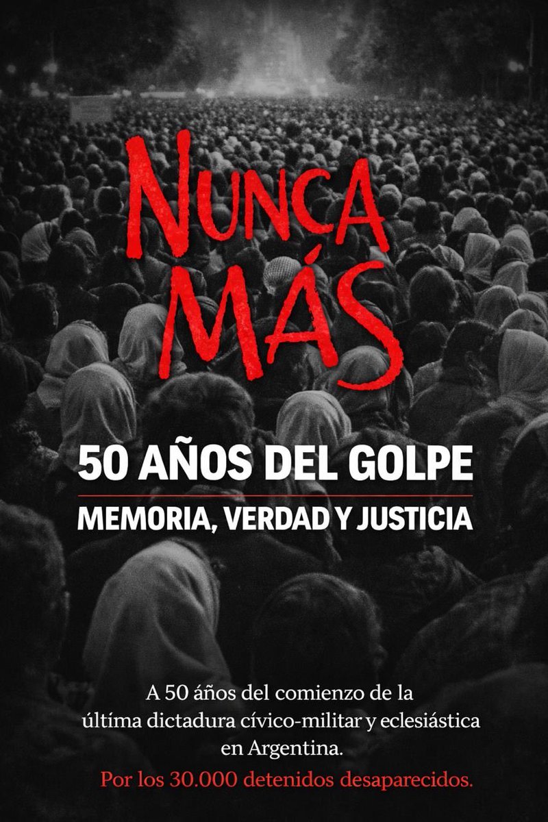 JDenett's tweet photo. No es pasado.
Es memoria viva.

Recordar no es quedarse en el pasado,
es defender el presente y el futuro.

30.000 historias arrancadas,
miles de familias que siguen buscando,
un pueblo que aprendió a no callarse más.

Porque donde hay memoria,
hay pueblo.

#NuncaMás https://t.co/Ijod6RoykO
