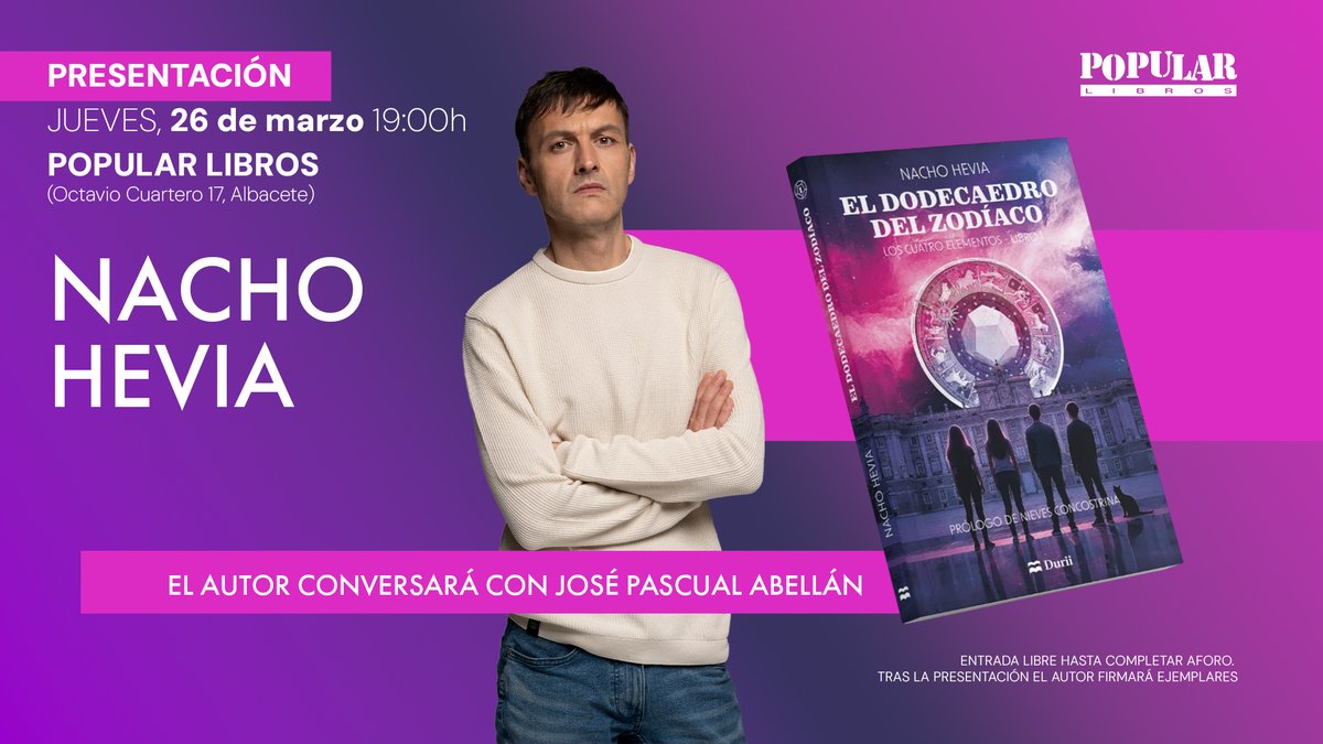 PopularLibros's tweet photo. ✨ ¿Destino o casualidad? Acompaña a Nacho Hevia y José Pascual Abellán en la presentación de «El dodecaedro del zodiaco» 🏺
📍 Popular Libros #Albacete
📅 Jueves 26 de marzo
🕒 19:00
#NachoHevia #ElDodecaedroDelZodiaco #Albacete #PresentacionLibro https://t.co/i3J40tNr9p