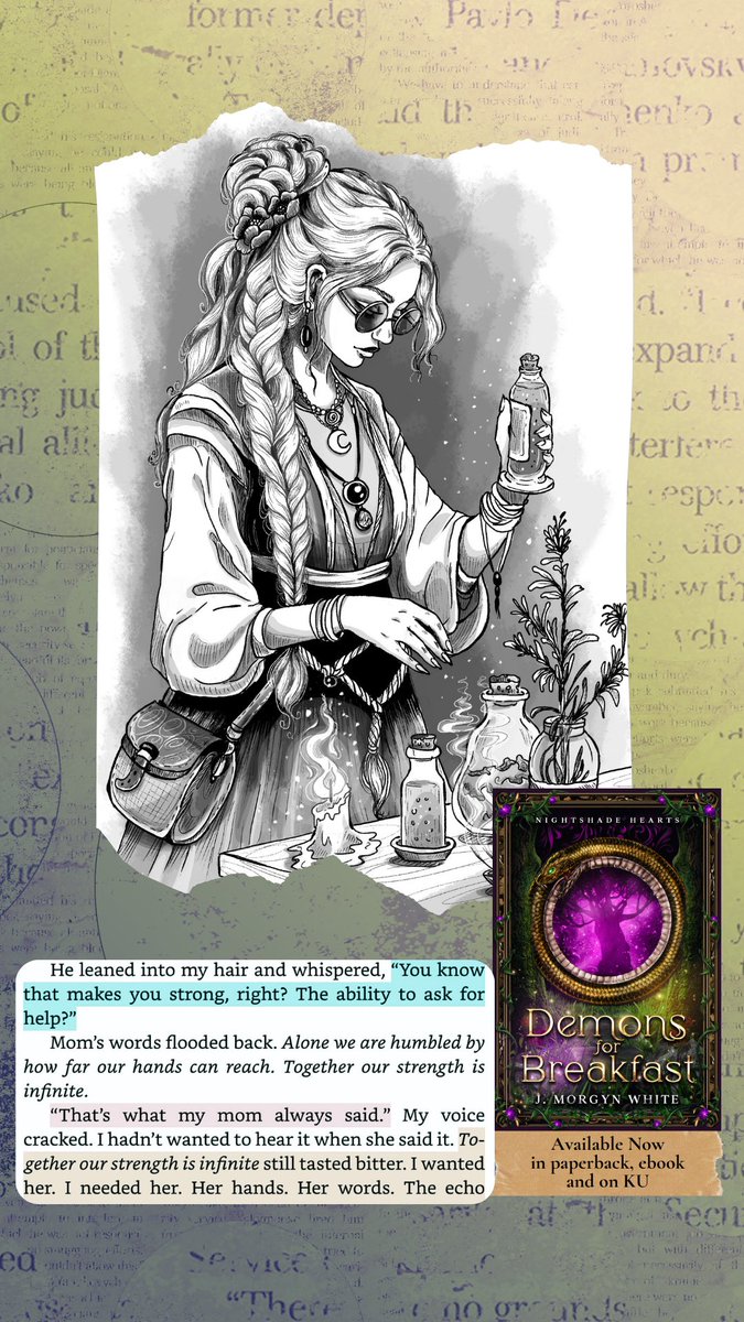 JMorgynWhite's tweet photo. She’s a snarky, green juice-guzzling hedge witch who accidentally freed him; he’s an ancient, pissed-off wizard who’s been trapped for centuries. Classic grumpy immortal meets unhinged mortal, but neither is emotionally stable. #demonsforbreakfast #urbanfantasyromance https://t.co/zVbRaQKxid
