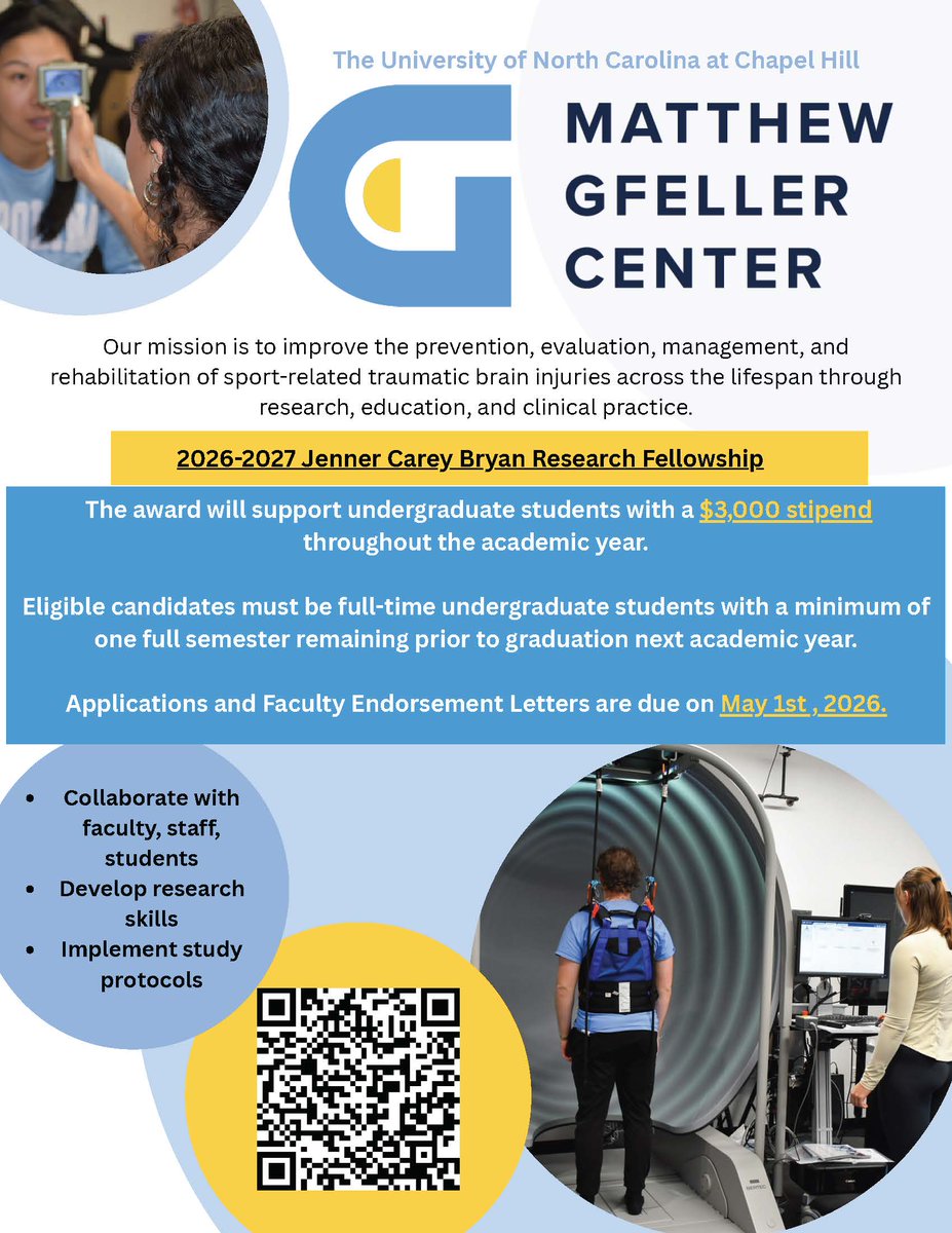 GfellerCenter's tweet photo. Applications are now open for the Jenner Carey Bryan Research Fellowship. The application can be found at https://t.co/pubPK4KeeU or by scanning the QR code. All applications and Endorsement Letters are due by May 1st! https://t.co/5bVQ2sMfan