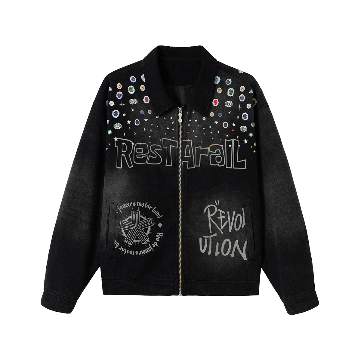 ErmanaricGothic's tweet image. Heavy metal meets high-end detail. 🎸💎

Faded black denim, bold punk-inspired graphics, and a hit of rhinestone hardware across the shoulders. A statement piece that doesn’t need an introduction.

Revolution starts now. 
ermanaric.com/ffzis

#Streetwear #Y2K #DenimJacket