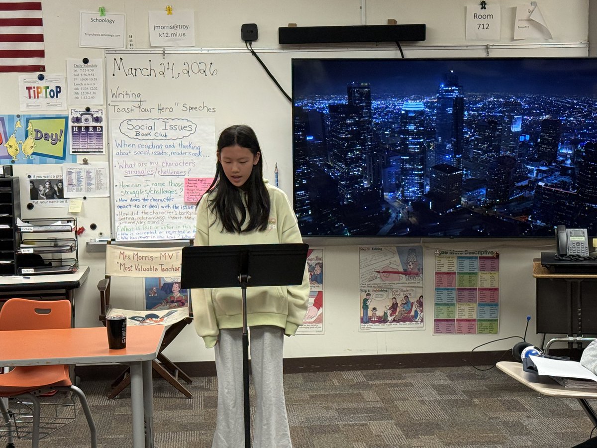 jmorris2's tweet photo. My 6th graders presented their “Toast Your Hero” speeches to their Writing classes today.  🎤@TonyMorseBPMS @bpbroncos https://t.co/04cvzGPoY0