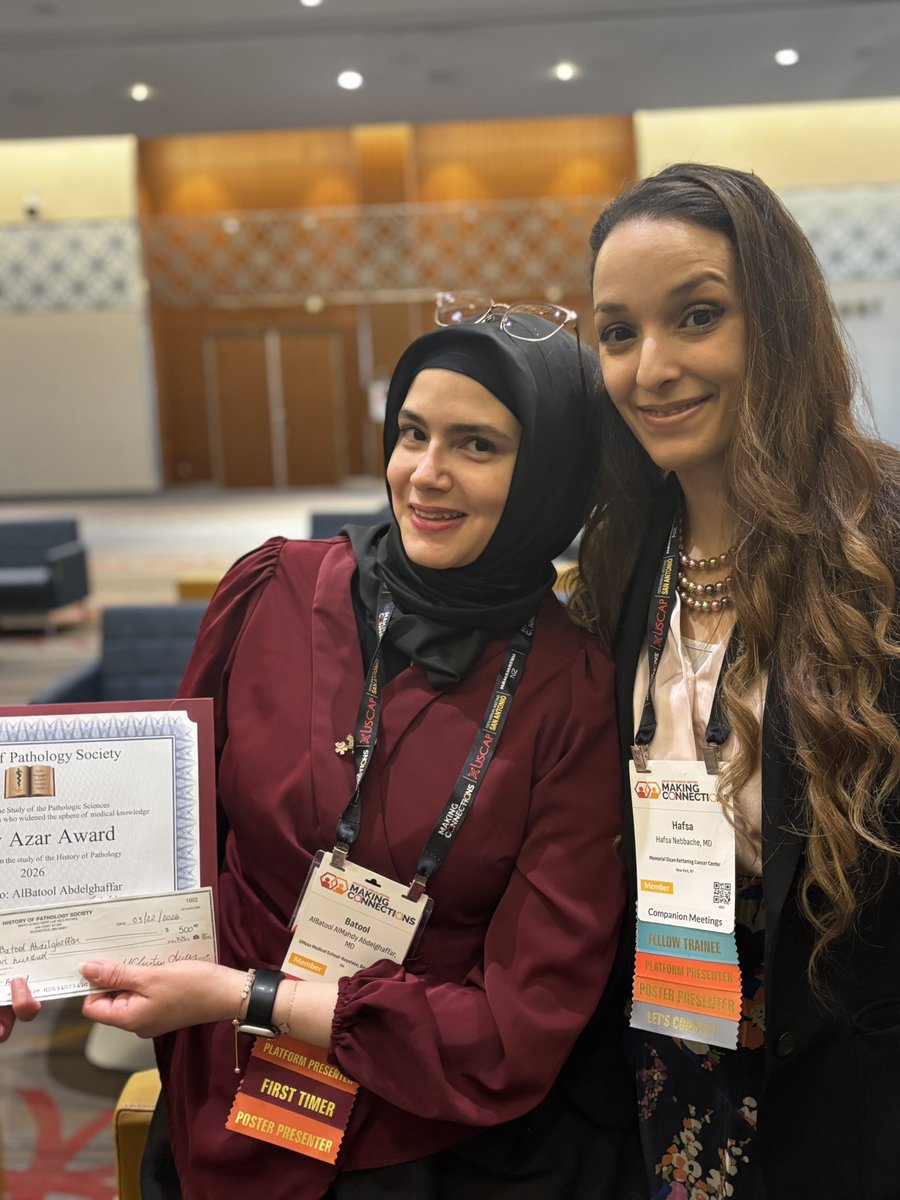 NebbacheHafsa's tweet photo. Words aren’t enough to express how proud we are of our very own @TheBatoolMD for winning the Henry Azar Award during the History of Pathology presentation at #USCAP2026 🏆✨
What an incredible achievement. So well deserved!
So proud of you 🥹👏 
#CAP26 #Pathology #RFEC #CAPRFEC https://t.co/mcYzOucSnj
