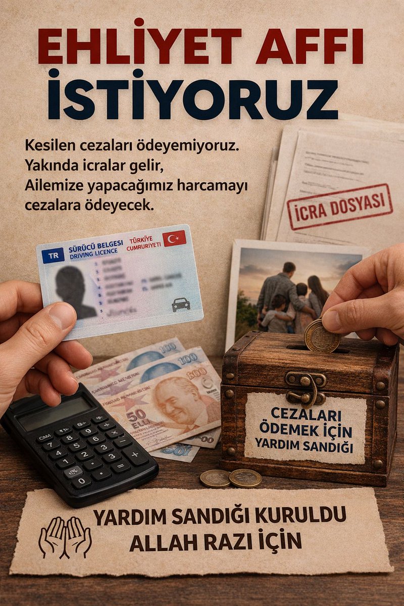 OnurKoca122546's tweet photo. @RTErdogan @dbdevletbahceli @YildizFeti @abakingurlek @mustafaciftcitr
#SüreCezamıParayaÇevir
Süre cezasını para cezasına çevrilsin işimize ekmeğimize mesleğimize kavuşalım 1 defaya mahsus olmak üzere tam kapsamlı #Ehliyet affı istiyoruz lütfen sesimizi duyun https://t.co/rpp1TuNp0x