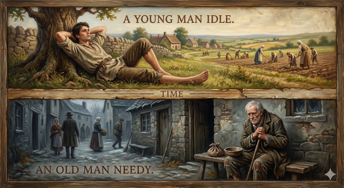 quotesPost101's tweet photo. "A young man idle, an old man needy." — English Proverb https://t.co/Uc5cOs773F