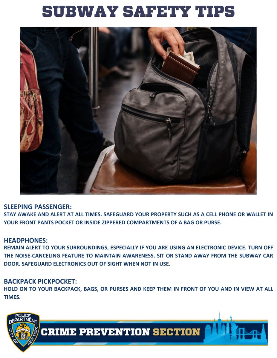 NYPD101Pct's tweet image. The 101 Precinct reminds everyone to stay alert while waiting for or riding on buses and trains: secure belongings, stay alert, stand back from platform edge, and report any suspicious activity to transit personnel or call 911 immediately. 

#TransitSafety #CrimePrevention #NYPD