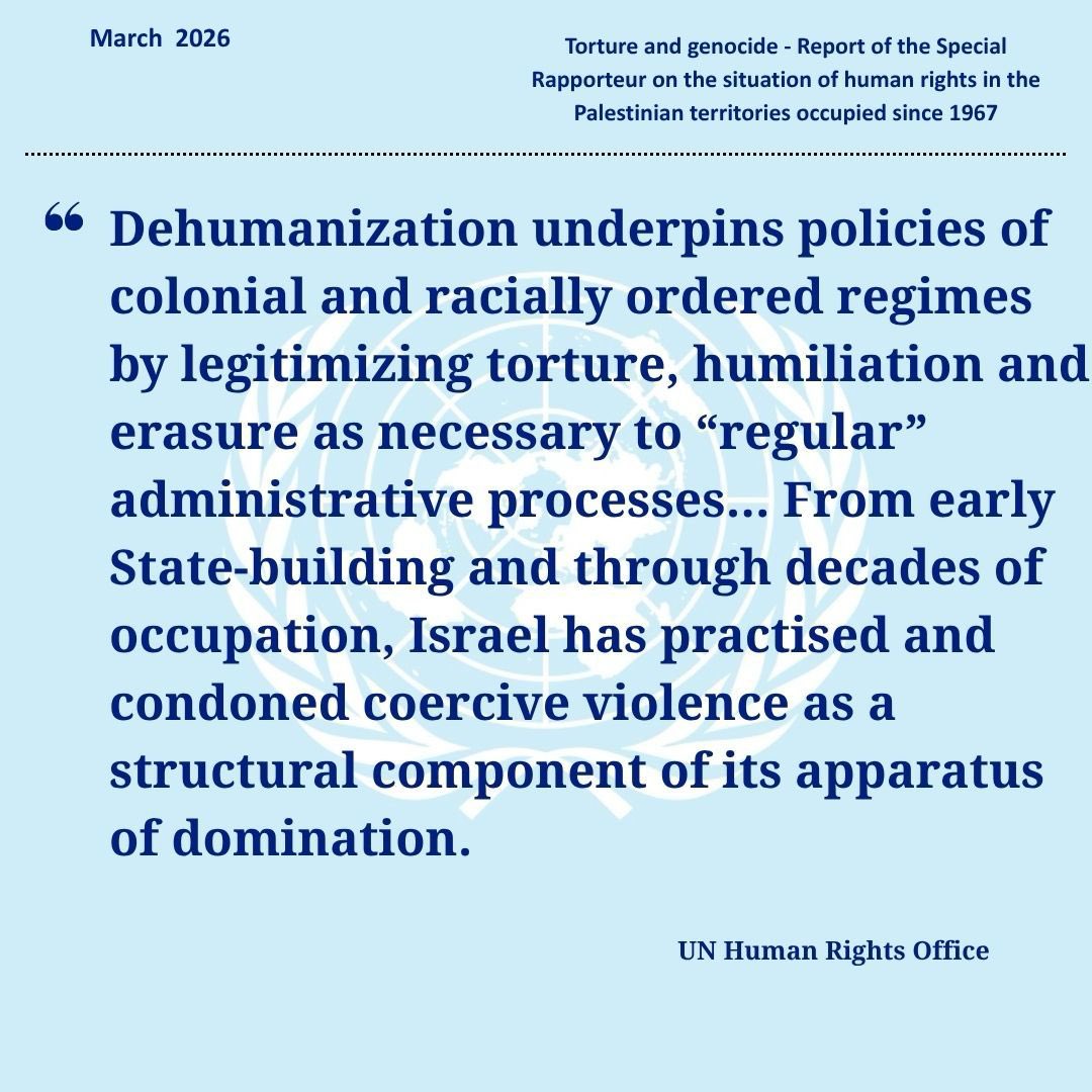 PalestineInCa's tweet photo. Report of the Special Rapporteur on the situation of human rights in the Palestinian territories occupied since 1967 - TORTURE AND GENOCIDE https://t.co/Ke95WEbCCh https://t.co/ql2zs1HYbM