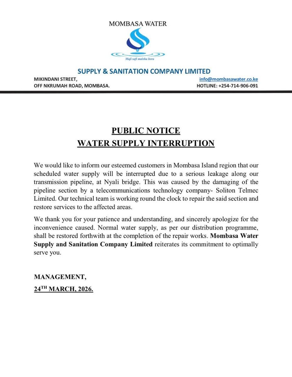 Mombasa Water Supply & Sanitation Co.Ltd tweet media