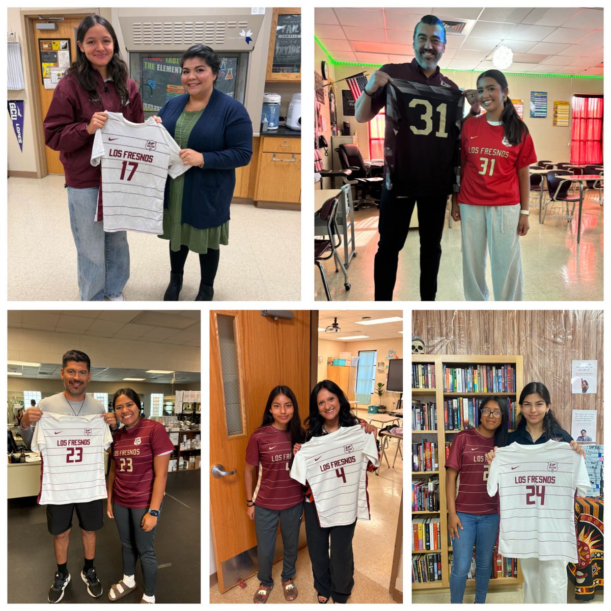 LFHSGirlsSoccer's tweet photo. Our Lady Falcons gave their jerseys to some of our amazing staff members from @LFUnited and @losfresnoshigh honoring them for having made a positive impact in their academics. We are blessed with the best! #lfcisd https://t.co/eXTpnj8YL2