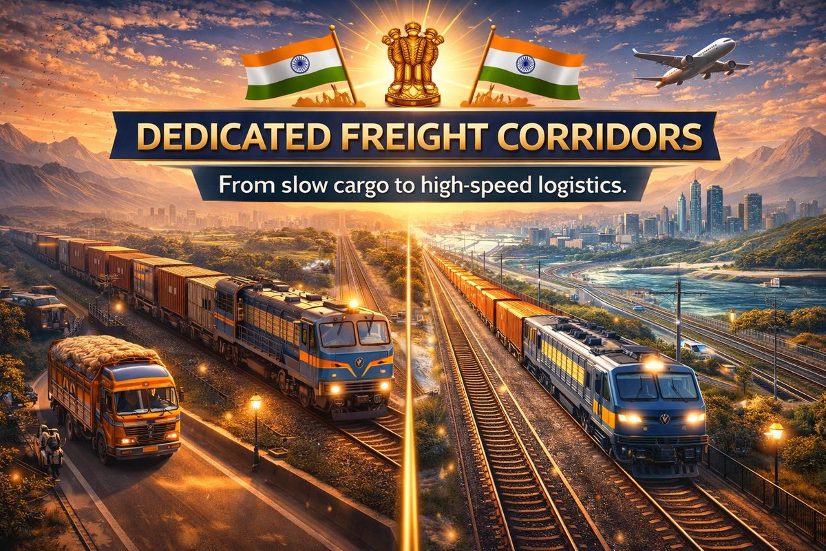 Gurudas_BJP's tweet image. 🇮🇳 100 Major Government Initiatives Since 2014.

28) Dedicated Freight Corridors
From slow cargo to high-speed logistics.
Decongesting rail networks.

#FreightCorridor #Logistics #Railways