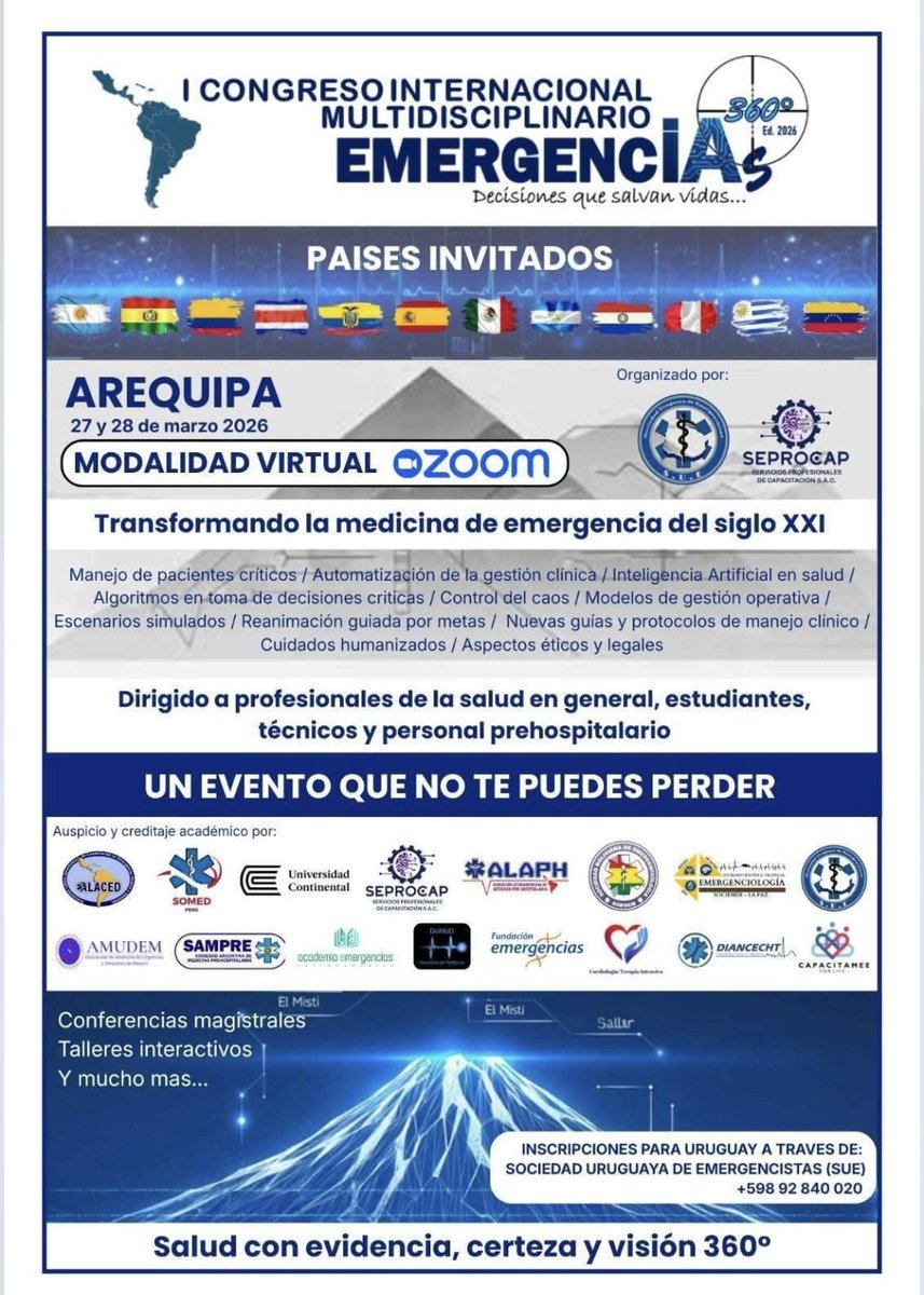 SEmergencistas's tweet photo. Los esperamos. 

Actividad académica internacional de Emergencia. 
Arequipa, Perú.

Presencial y a distancia vía zoom. https://t.co/Jok6kP1v8Y
