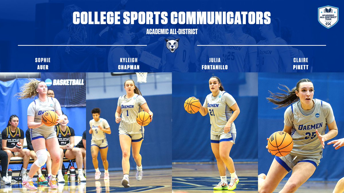 DaemenWBB's tweet photo. Brainiacs AND ballers. 

Congrats to these four Wildcats on earning CSC Academic All-District accolades!

📰: https://t.co/h9DpVbraBL

#TheWildcatWay https://t.co/o9Jwj3zCno