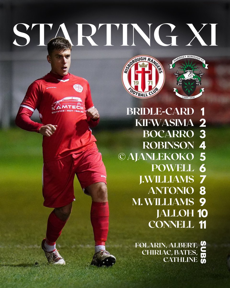RRFC_1971's tweet photo. Your reds for tonight’s clash against fellow title hopefuls, @HaringeyBoroFC 🏆

Keano Robinson returns in defence 🛡️
Manny looks to provide the goals up front ⚽️
AJ takes the armband 👨🏼‍✈️
No Buchanan or Mo Salah (refer to previous post 👀)

#RISHAR https://t.co/6IFU9p5IPQ