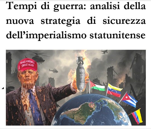 TEMPI DI GUERRA: ANALISI DELLA NUOVA STRATEGIA DI SICUREZZA DELL’IMPERIALISMO STATUNITENSE

(Traduzione non ufficiale a cura dei Collettivi di Per La Democrazia Popolare dalla rivista democratica e popolare colombiana Nueva Democracia).

perlademocraziapopolare.com/tempi-di-guerr…