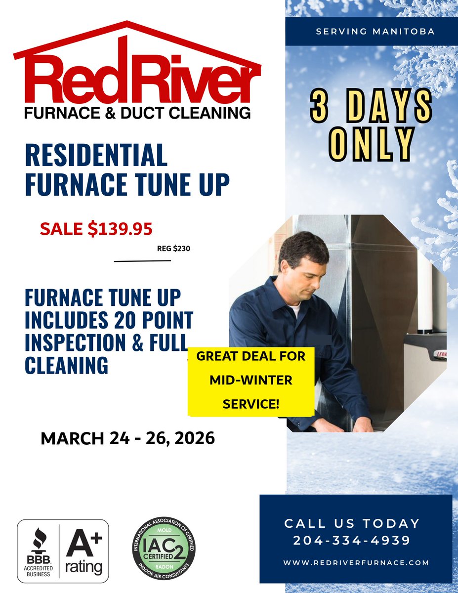 RedRiverFurnace's tweet image. When Was Your Last Furnace Tune-Up? - mailchi.mp/redriverfurnac…
#winnipeg #hvac #ywg #shoplocalcanada #familyowned #locallyowned #hvac #furnaceservice #safehome #cleanhome #annualmaintenance