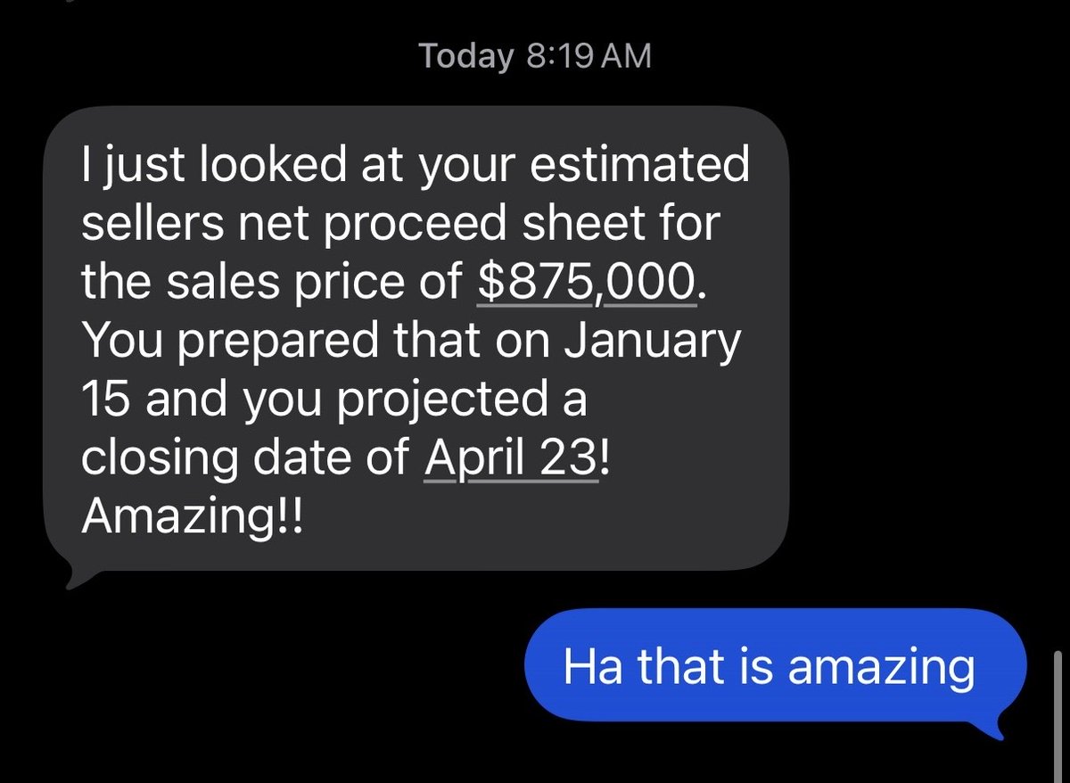 agnew_skylar's tweet photo. Amazing, indeed. Yesterday my seller accepted a full-price offer after just 6 days on market closing 4/23. To put that in perspective with recent comparable homes in their area:
• Average days on market: 71
• 66% had to reduce their price
• Sold for an average of 94% of asking price
Cherry on top? During my listing presentation 3 months ago, I accurately predicted both the sale price and the exact day their home would sell — if they chose to work with me and executed the game plan. This is no longer a velocity market.
𝗜𝘁’𝘀 𝗮 𝘀𝗸𝗶𝗹𝗹 𝗺𝗮𝗿𝗸𝗲𝘁.