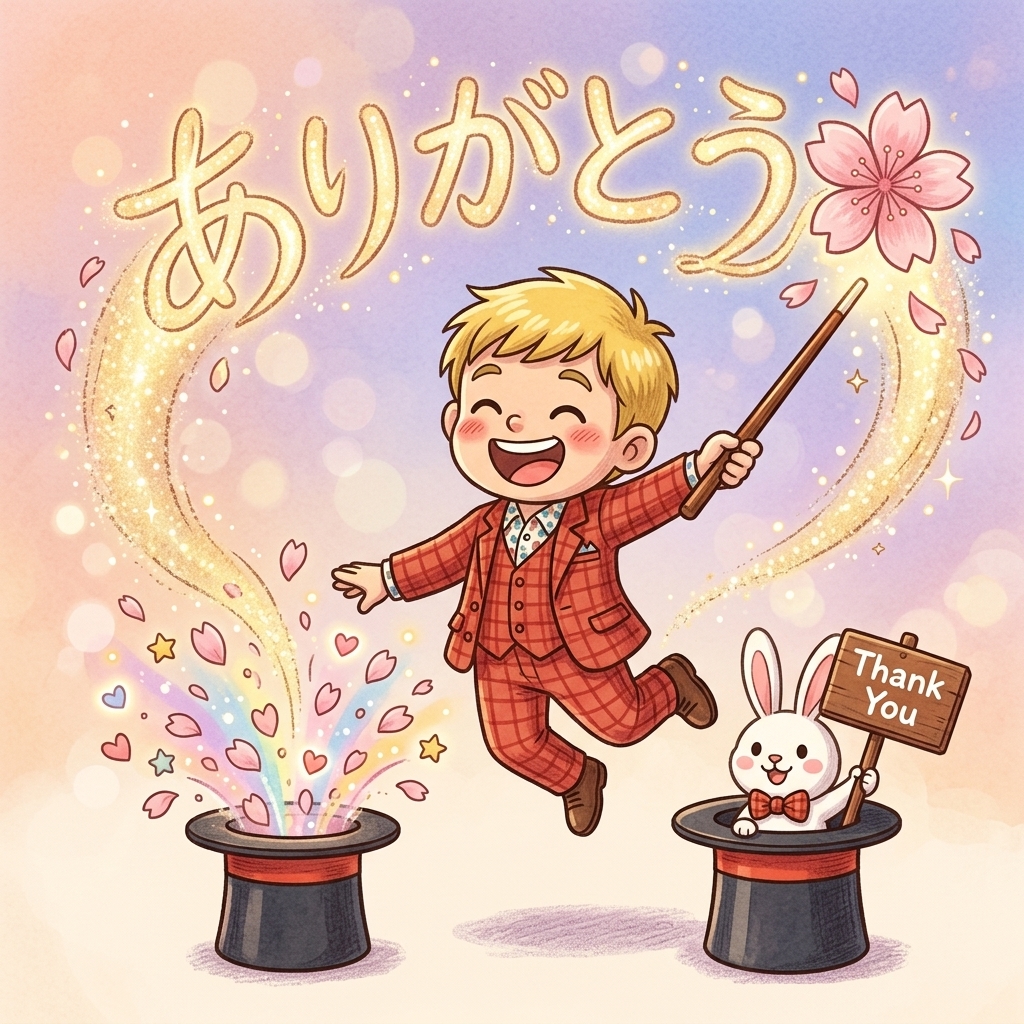 おはようございます！

『ありがとうは魔法の言葉。唱えるたびに、幸せが一歩近づいてくる。』斎藤一人

マジシャンとしては「魔法の言葉」って言われたら反応しちゃうよね(笑)

でもほんとに、ありがとうって口に出すと空気が変わるもんなぁ。

簡単に使える言葉の魔法、使っていこ♪