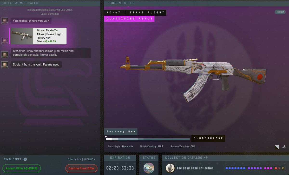 C_nnxr's tweet photo. @TDM_Jesus 3rd lowest float ( atm ) for $430 feels insane https://t.co/a5bVoObBMh