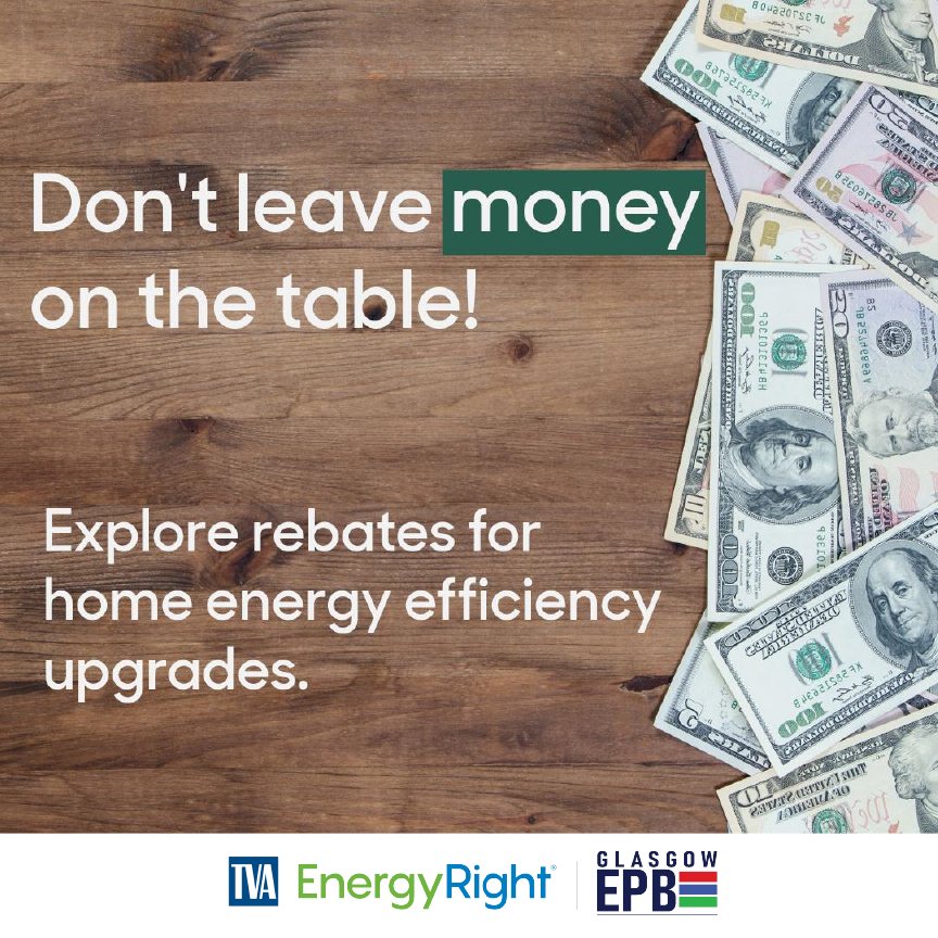 Did you know that, with our friends at TVA EnergyRight, we offer over $1,500 in home energy efficiency upgrade rebates? ​​Now that's money you don't want to leave on the table! ​​Explore rebates on HVACs, insulation, heat pumps and more at EnergyRight.com/rebates.​​ 💡