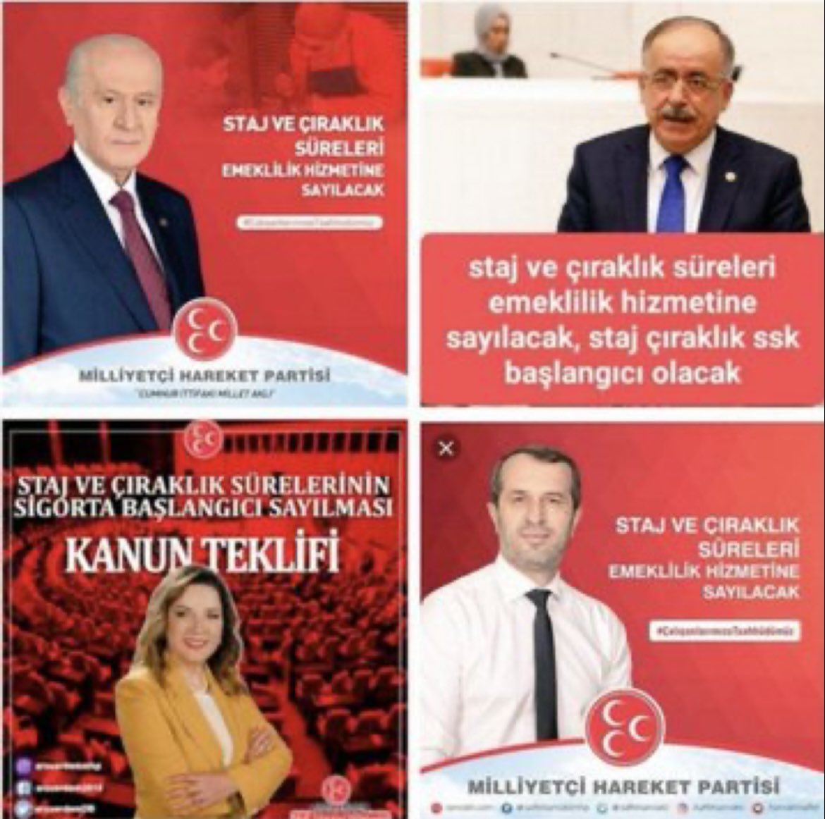 <a href="/stajcirak3434/">İSTANBUL STAJ VE ÇIRAKLIK DERNEĞİ</a> <a href="/dbdevletbahceli/">Devlet Bahçeli</a> <a href="/MKalayci42/">Mustafa Kalaycı</a> <a href="/erkanakcay45/">Erkan Akçay</a> <a href="/buyukataman/">İsmet Büyükataman</a> <a href="/UlviYonter/">Dr.İzzet Ulvi YÖNTER</a> <a href="/kamilaydinmhp/">Prof.Dr.Kamil Aydın</a> <a href="/E_SemihYalcin/">E. Semih Yalçın</a> <a href="/M_Levent_Bulbul/">Muhammed Levent BÜLBÜL</a> <a href="/KarakayaMevlut/">Prof. Dr. Mevlüt KARAKAYA🇹🇷</a> <a href="/hlmdrgn/">Hilmi DURGUN</a> <a href="/ismailozdemirrr/">İsmail ÖZDEMİR 🇹🇷</a> <a href="/oozgurbayraktar/">Özgür Bayraktar</a> <a href="/EOzdasli/">Prof. Dr. Esma Özdaşlı</a> <a href="/KOTRAMurat/">Murat KOTRA</a> <a href="/mustafacavusmhp/">Mustafa Çavuş MHP</a> Adalet ve eşitlik istiyoruz 

Staj ve çıraklık mağdurları 

Hakkımızın iadesini istiyoruz 
#StajÇıraklıkSigortasıNeZamanTescillenecek