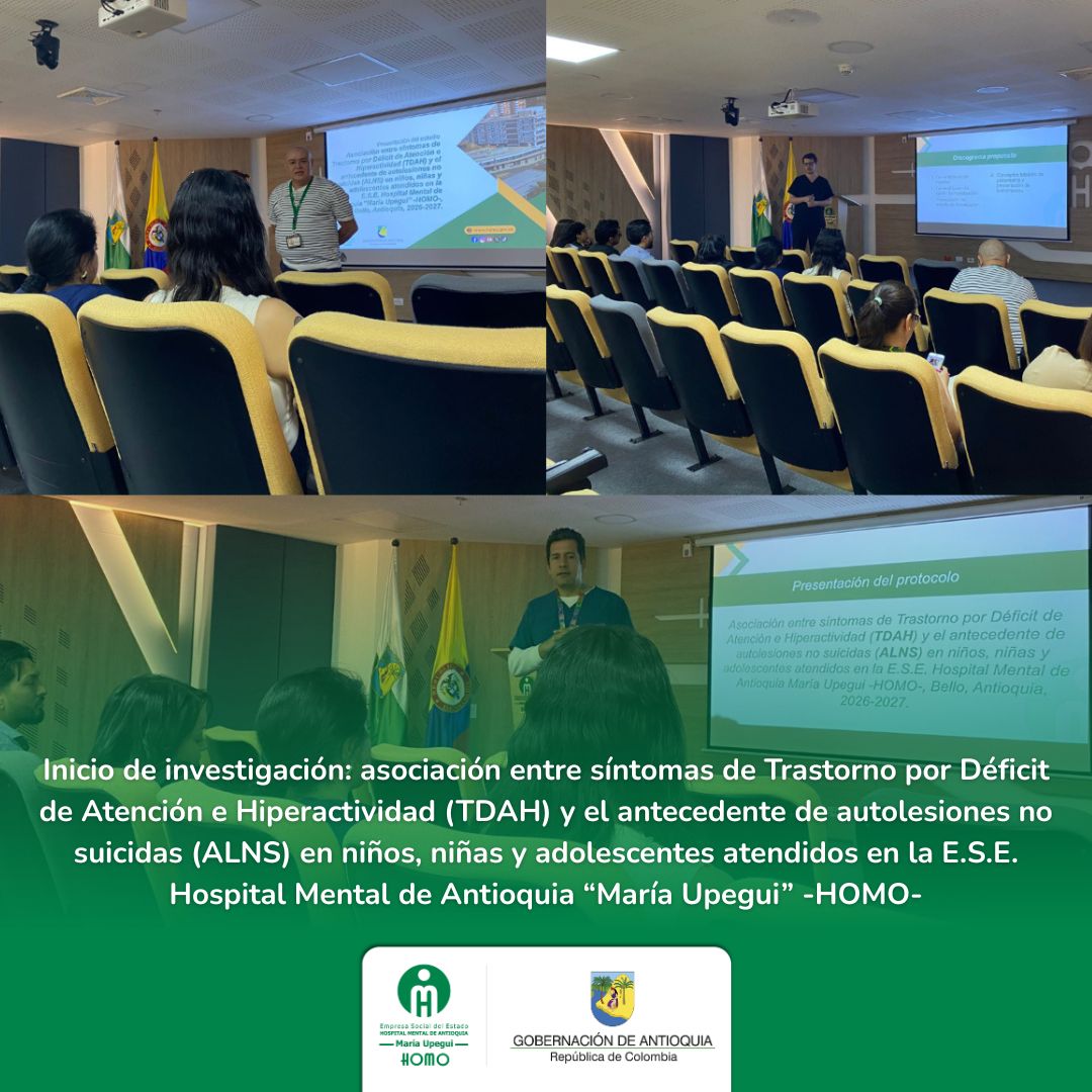 Convocamos a la <a href="/uluisamigo/">Universidad Católica Luis Amigó</a> para iniciar estudio sobre la asociación entre TDAH y autolesiones no suicidas en población infantil y adolescente atendida en la institución.
Generar conocimiento también es cuidar 💚
<a href="/RamonEAcevedo/">Ramón Acevedo</a> <a href="/SaludAntioquia/">Secretaría de Salud e Inclusión Social</a> <a href="/GobAntioquia/">Gobernación de Antioquia</a> <a href="/invimacolombia/">Invima</a>