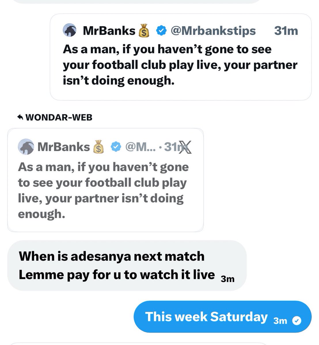She agreed to pay for me to go watch a UFC match, or is she playing me format 😂