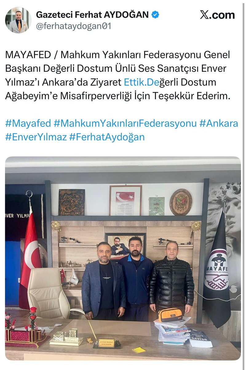 İsmail'e dil uzatıp "yalancı" diyeceğine sözcüsü olduğun Mahkum Yakınları Federasyonu'nun Genel Başkanı 'dostun' Enver Yılmaz'ın sahte diploma davasında sanık olduğunu ve kendisiyle birlikte başkalarına sahte diploma düzenlediğine dair konuş "Gazeteci Ferhat Aydoğan"