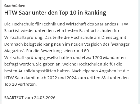 UK136S's tweet image. #TheBestOf #TOP10 #Hochschule HTW-#Saar #Wirtschaftsprüfung @PresseSaarland