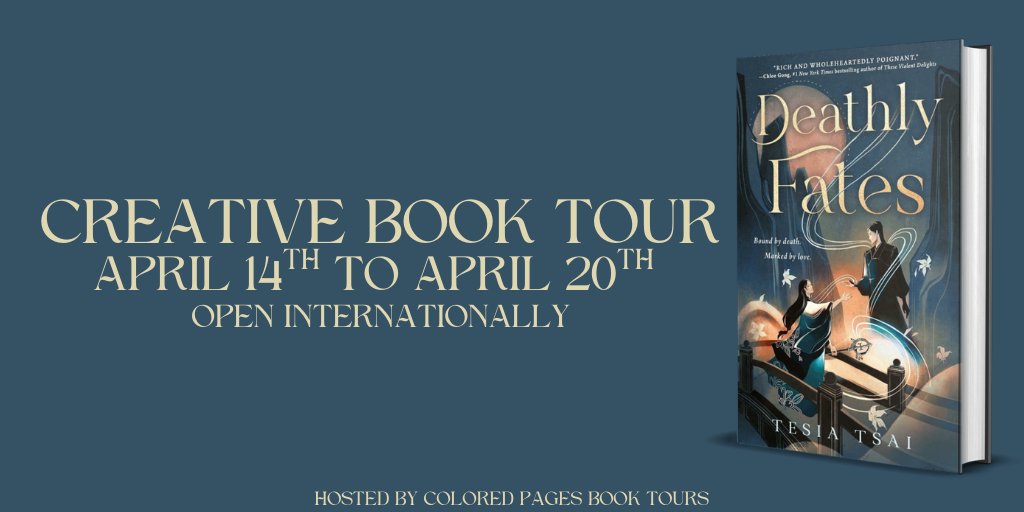 ColoredPagesBT's tweet photo. 💮New Tour Alert💮

We’re so excited to bring you a creative book tour for Deathly Fates by Tesia Tsai from @wednesdaybooks!

The tour will run from April 14th to April 20th, 2026. Open internationally!

Check out the link to sign up: https://t.co/nf8yVTFVmf https://t.co/RQ6LD3Hwjz
